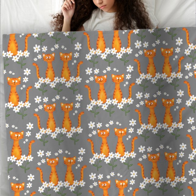 Ginger Floral Orange Cat Energy  Fleece Blanket (Creator Uploaded)