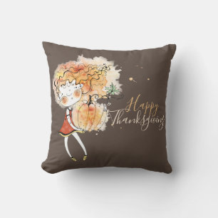 Ginger Girl with Pumpkin Thanksgiving Cushion