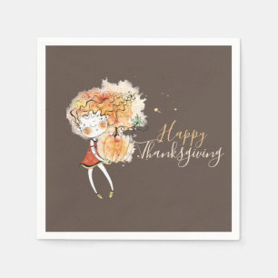 Ginger Girl with Pumpkin Thanksgiving Napkin