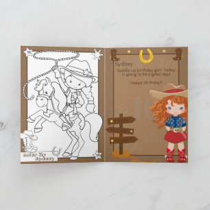 Ginger Girls Cowgirl Colouring Page Happy Birthday Card
