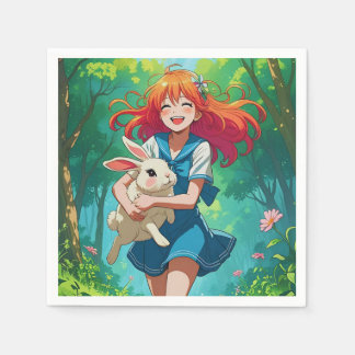 Ginger-haired Anime Girl with her Bunny Napkin
