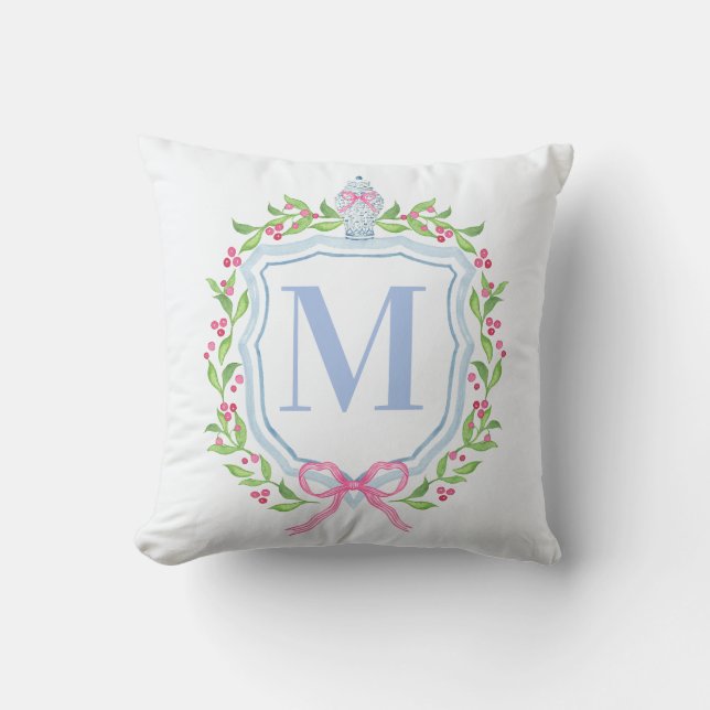 Ginger Jar & Christmas Berries Monogram Cushion (Front)
