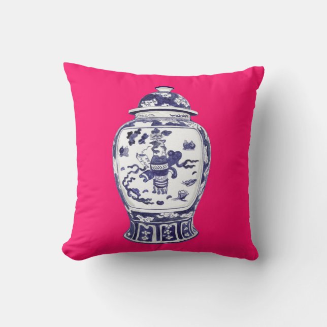 Ginger Jar on Fuschia 2 sided image Cushion (Front)