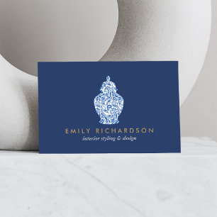 Ginger Jar Pottery Logo Designer Blue/White Business Card