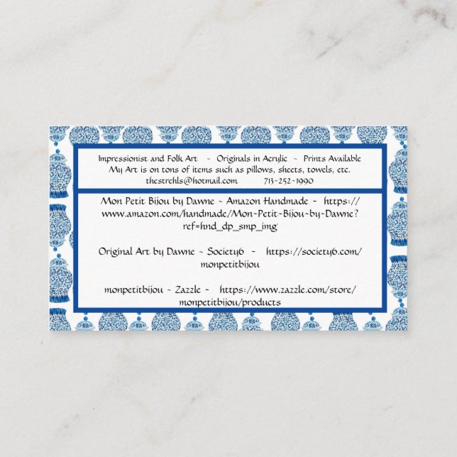 Ginger Jar Standard, 3.5" x 2.0" Business Card (Back)