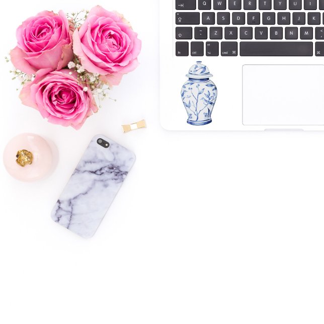 Ginger Jar White with Name Vinyl Sticker (blue and white ginger jar sticker)