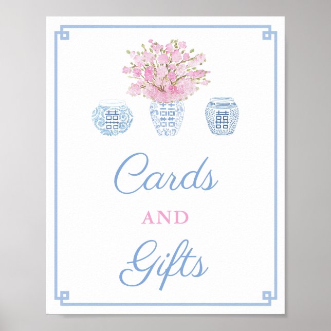 Ginger Jars Pink Blue Cards & Gifts Baby Shower Poster (Front)