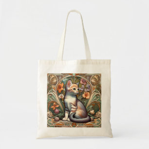 Ginger Kitten Floral Art Nouveau Tote Bag
