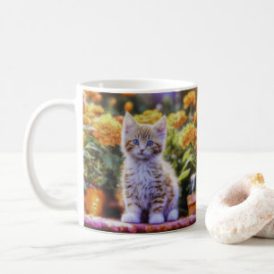 Ginger Kitten in a Flower Garden Coffee Mug