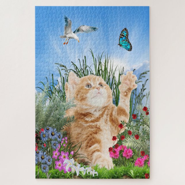 Ginger Kitten in a flower Garden Jigsaw Puzzle (Vertical)