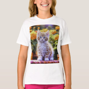 Ginger Kitten in a Flower Garden T-Shirt