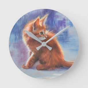 Ginger Kitten in Pastel Light Round Clock