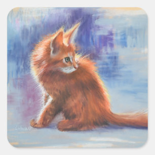 Ginger Kitten in Pastel Light Square Sticker