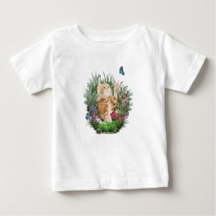 Ginger kitten playing with a butterfly baby T-Shirt