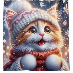 “Ginger Kitten’s First Snowfall" Shower Curtain