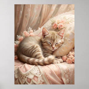 Ginger Kitten Sleeping (Shabby Chic) Poster