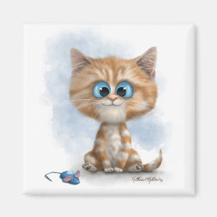 Ginger Kitten with Mouse Cartoon Magnet