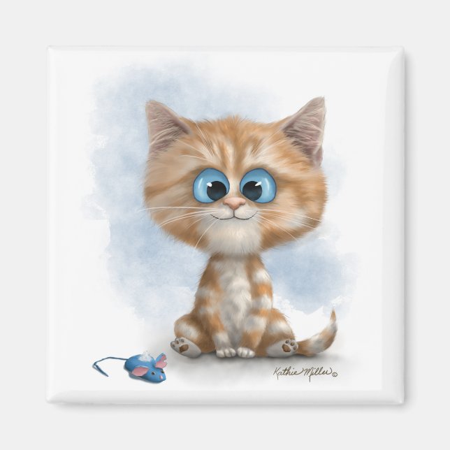 Ginger Kitten with Mouse Cartoon Magnet (Front)