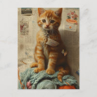Ginger Kitten Yarn Collage Mixed Media
