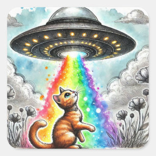 Ginger Kitty and UFO Square Sticker