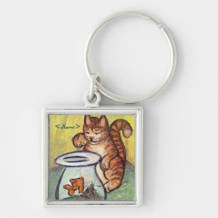 Ginger Kitty & Goldfish Custom Art Keychain