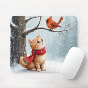 Ginger Kitty Watching a Cardinal Mouse Pad