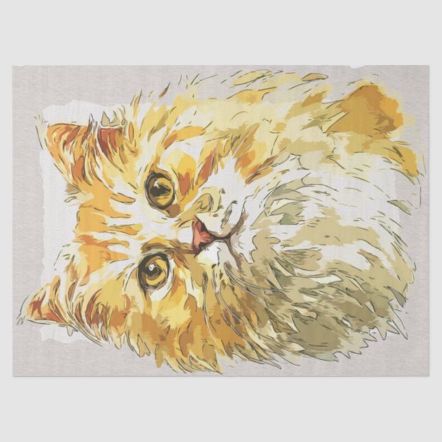 Ginger Longhair Cat Watercolor Sketch Tissue Paper (Front)