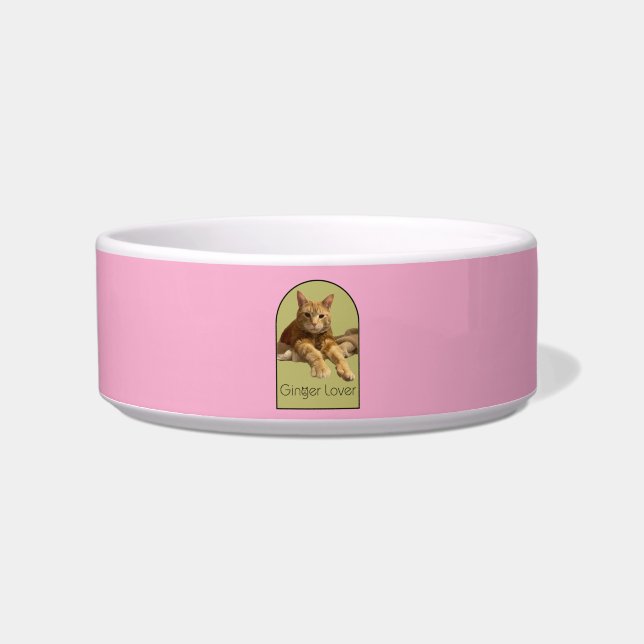 Ginger Lover Light Pink Ceramic Pet Bowl (Front)
