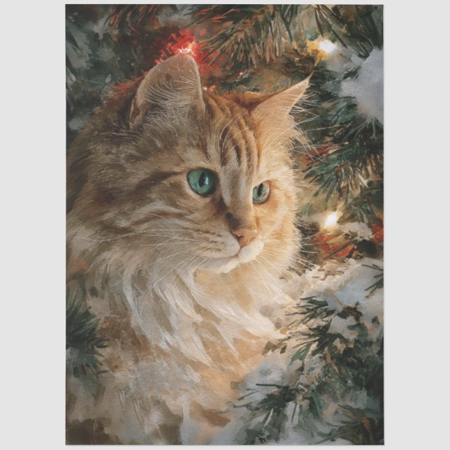 Ginger Maine Coon Christmas Decoupage Tissue Paper (Front)