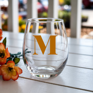 Ginger Modern Monogram Initial Letter Stemless Wine Glass