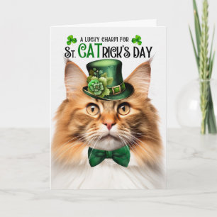Ginger Norwegian Forest Cat St CATrick's Day Holiday Card
