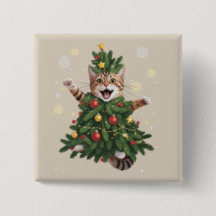 Ginger Orange Cat Christmas Tree Cute Xmas 15 Cm Square Badge