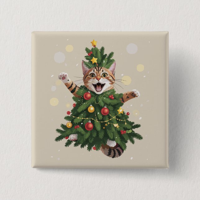 Ginger Orange Cat Christmas Tree Cute Xmas  15 Cm Square Badge (Front)