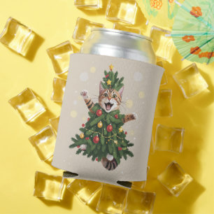 Ginger Orange Cat Christmas Tree Cute Xmas Can Cooler