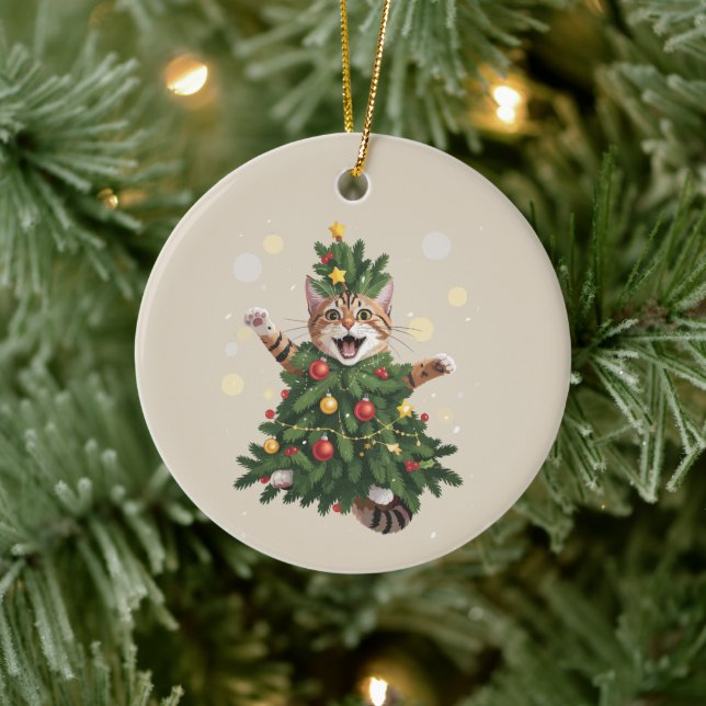 Ginger Orange Cat Christmas Tree Cute Xmas  Ceramic Tree Decoration (Tree)
