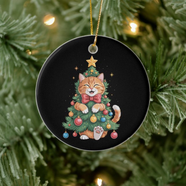Ginger Orange Cat Christmas Tree Cute Xmas  Ceramic Tree Decoration (Tree)