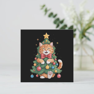 Ginger Orange Cat Christmas Tree Cute Xmas Holiday Card