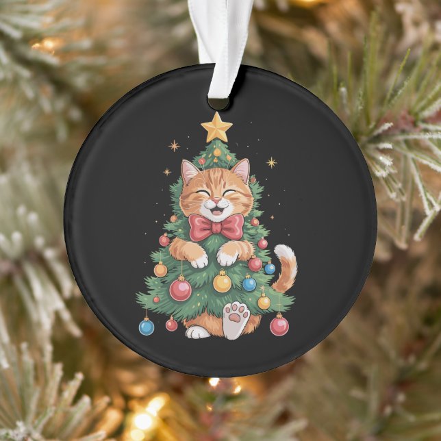 Ginger Orange Cat Christmas Tree Cute Xmas  Ornament (Tree)