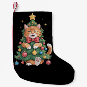 Ginger Orange Cat Christmas Tree Cute Xmas  Small Christmas Stocking