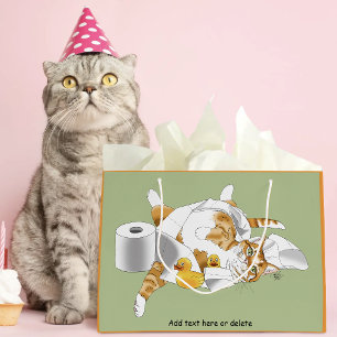 Ginger Orange Cat Funny Toilet Paper Green Large Gift Bag
