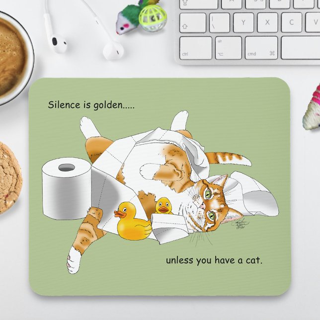Ginger Orange Cat Funny Toilet Paper Green Mouse Pad (Creator Uploaded)