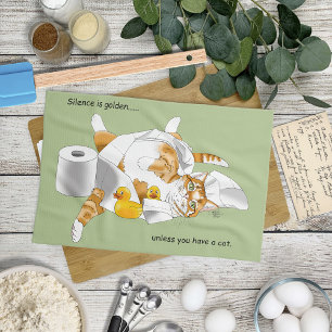 Ginger Orange Cat Funny Toilet Paper Green Tea Towel