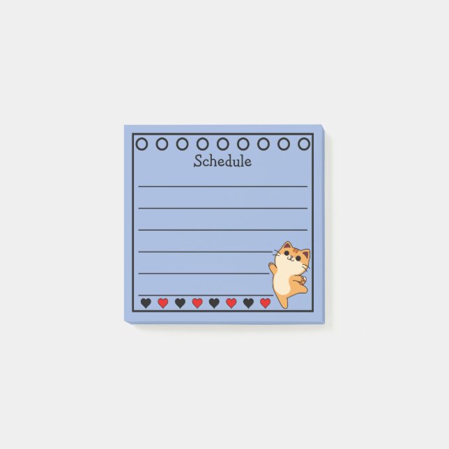 Ginger Orange Cat Schedule Blue Post-it Notes (Front)