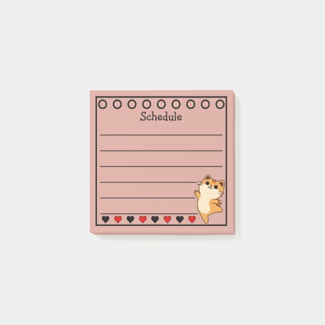 Ginger Orange Cat Schedule Pink Post-it Notes (Front)