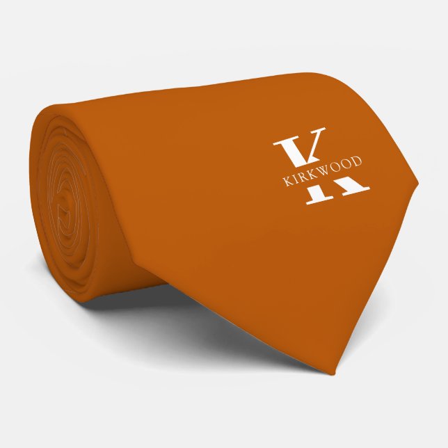 Ginger Orange Elegant Monogram + Name | Two-Sided Tie (Rolled)