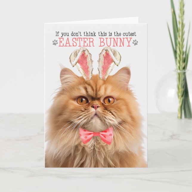 Ginger Persian Cat Cutest Easter Bunny Kitty Puns Holiday Card (Front)