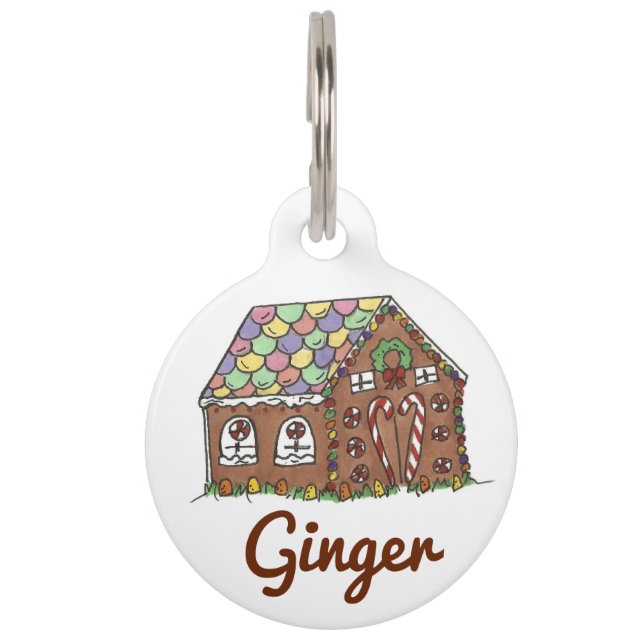 Ginger Personalised Gingerbread House Pet Dog Tag (Front)