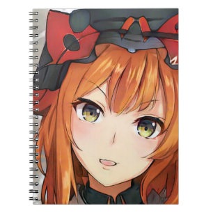 Ginger red haired anime girl green eyes black red  notebook