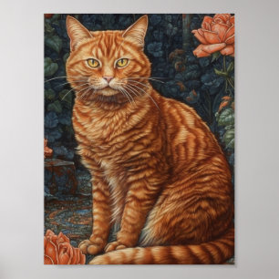 Ginger Tabby Cat and Roses Poster