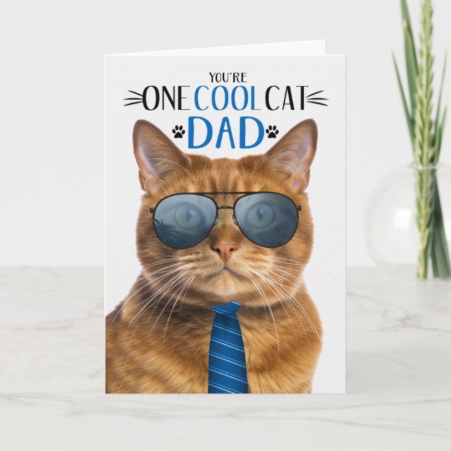 Ginger Tabby Cat Father's Day One Cool Cat Holiday Card (Front)